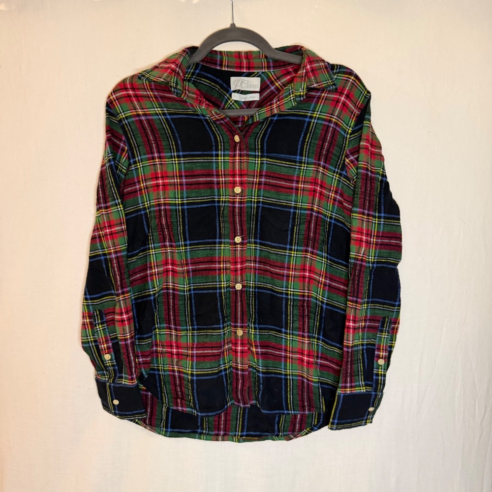 J.Crew Re-Imagined Classic Fit Flannel Shirt Multi Color Stewart Plaid Size 2